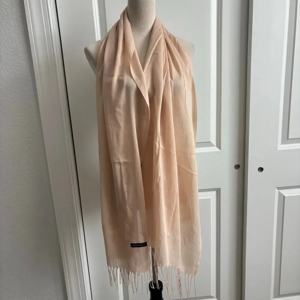 Cashmere Nude Beige Fringed Scarf Neutral